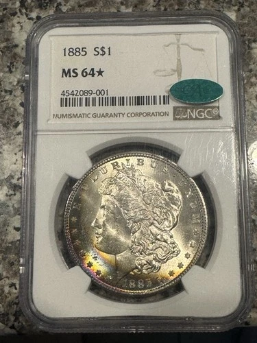 * 1885-P * MS64☆ NGC * *CAC* MORGAN SILVER DOLLAR *   RAINBOW TONING + STAR!