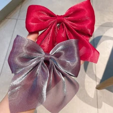 Big Bow Hairpin Pearlescent Satin Ribbon Duckbill Hair Clip Women Sweet Women AU