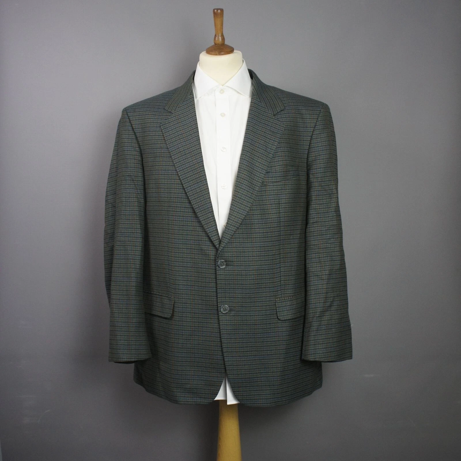 Marks and Spencer - 44" - Vintage Tweed Green Houndstooth Check Jacket Wool UK