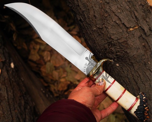CUSTOM HANDMADE D2 STEEL HUNTING BOWIE KNIFE WITH STAG HORN HANDLE & SHEATH - Picture 4 of 5