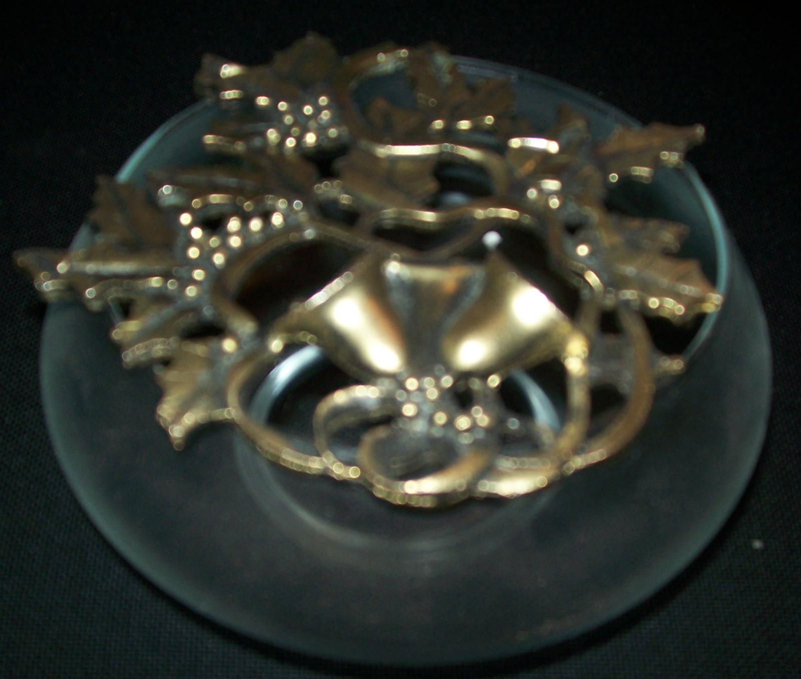 VINTAGE Large Potpourri Jar with Antiqued Floral Brass Cover Pretty