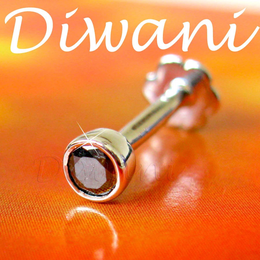 Anillo solitario de diamantes negros reales de 3,0 mm de oro de 14 k para nariz labio labret tornillo de hueso Foto 3 de 4