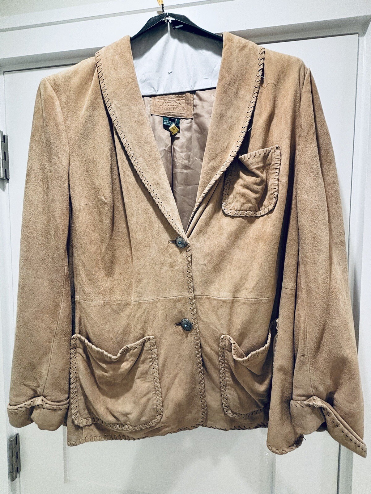 Polo Ralph Lauren VTG 80s Suede 100% Leather Trucker Jacket 6 *RARE*