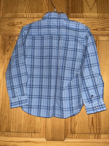 Claiborne Boys button shirt long sleeves Blue plaid size 7X EUC - Picture 3 of 4