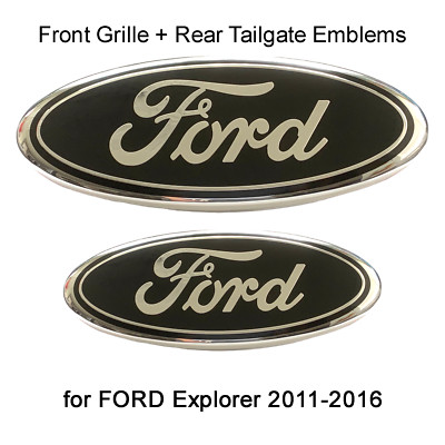 2pcs BLACK 9'' Emblem Front Grille Badge + 7'' Tailgate Logo 11-16 Ford Explorer