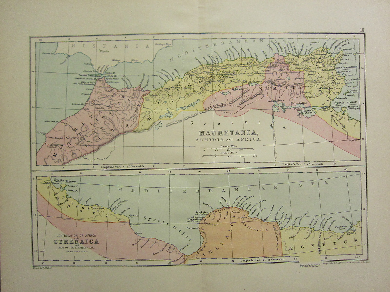 1904 MAP OF ANCIENT HISTORY MAURETANIA NUMIDIA & AFRICA CYRENAICA