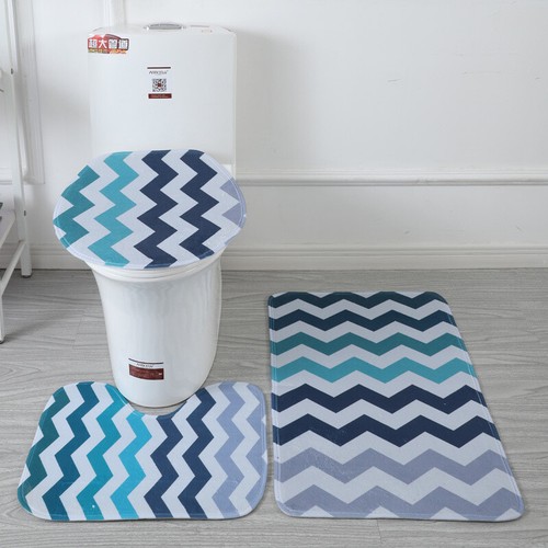 3 Piece Printed Bathroom Rug Set, Bath Mat, Contour Rug, Toilet Lid Cover Soft  - Picture 23 of 35