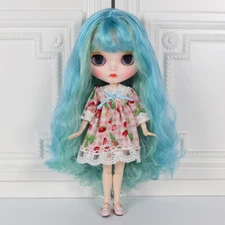 Blythe doll Dudu mouth Make up green and blue hair from Factory Joint Body 12"