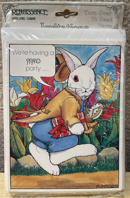 Vintage Renaissance Greeting Cards Invitations Mad Hatter Bunny Rabbit Art