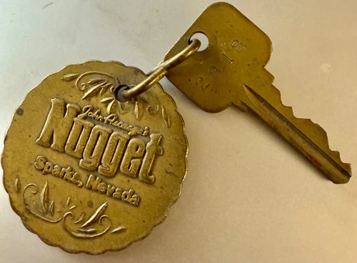 Vintage Nugget Motel Hotel & Casino Room Key BRASS Fob & Key Sparks Nevada