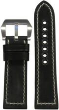 24mm RIOS1931 for Panatime Black Shell Cordovan Watch Band w White Stitching