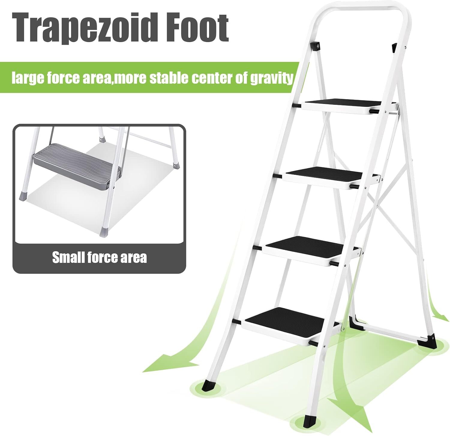 Step Ladder 4 Step Folding with AntiSlip Pedal, Lightweight 4 Step