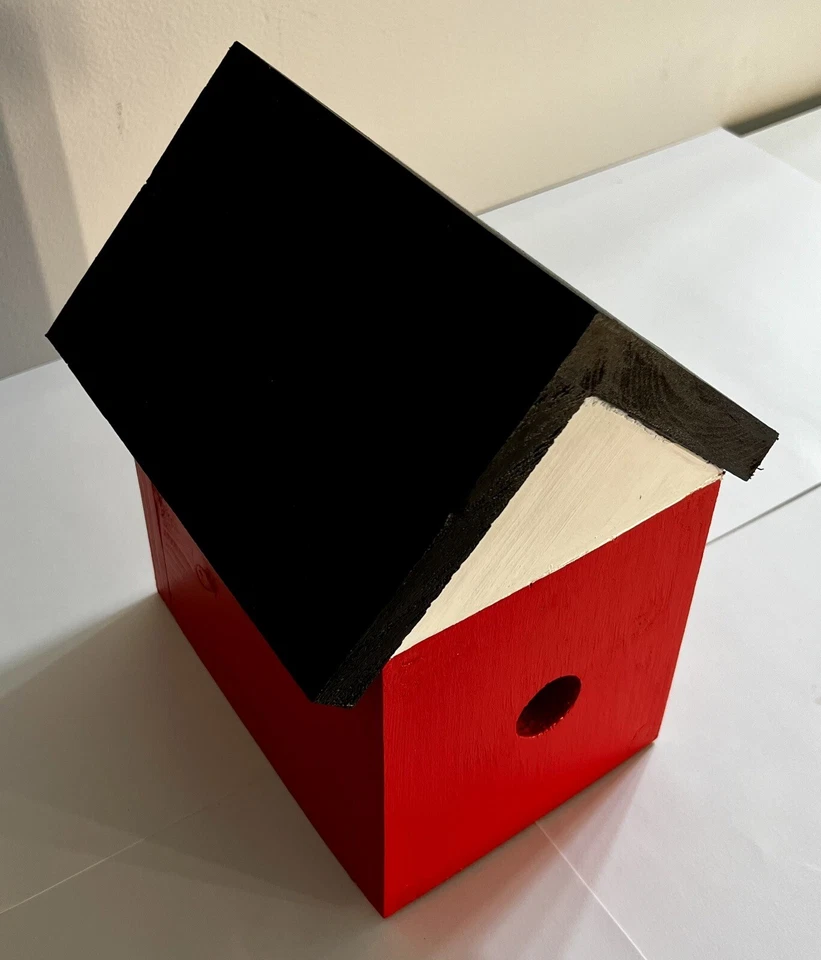 Handmade Birdhouse Red Black And White Made In USA - Image 3 of 4