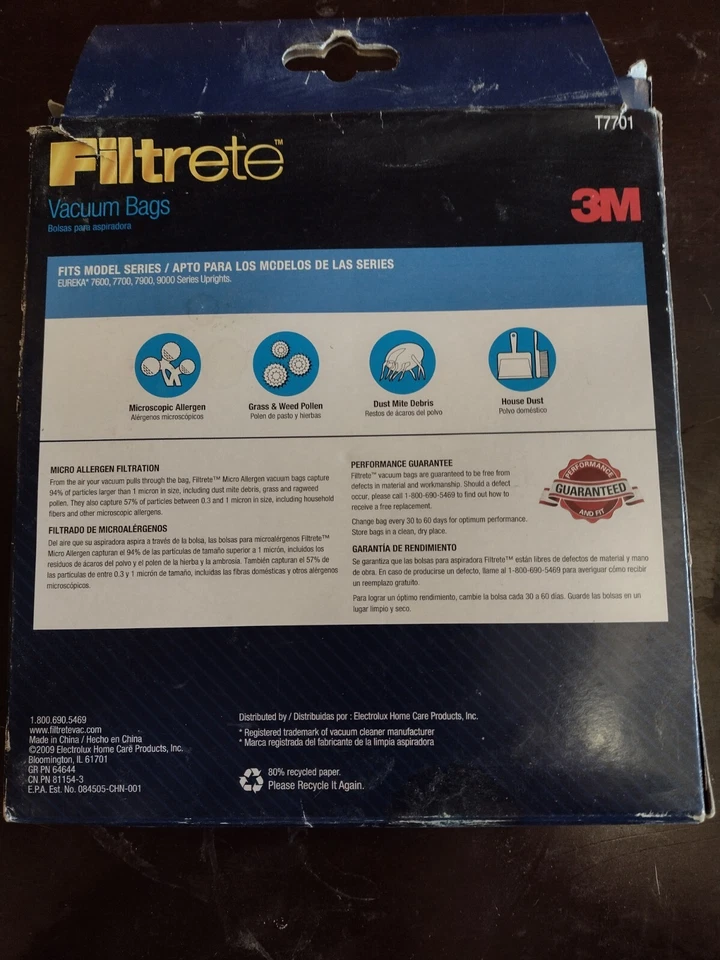 VACUUM BAGS Filtrete 3M Eureka U micro allergen fits 7600,7700,7900,9000 upright - Image 3 of 4