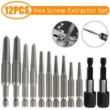 12Pcs Stud Screw Extractor Remover 1/4 Inch Hex Shank Damaged Bolt Easy Out Tool