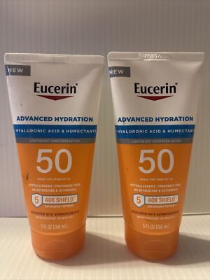 Lot Of 2-(5 fl oz Ea) Eucerin Lightweight SPF 50 Adv Hydra Lotion EXP 11/23+