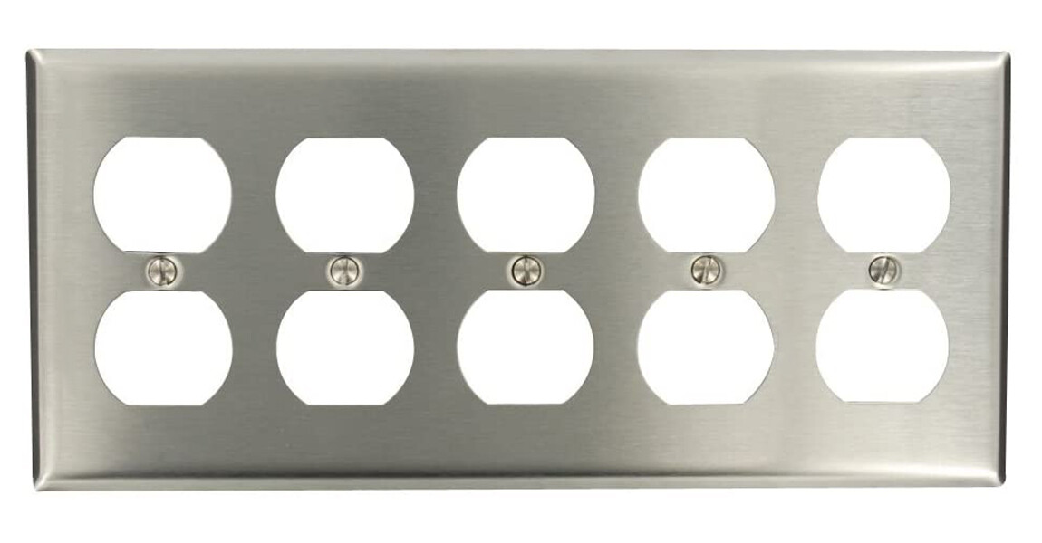 Standard Duplex 5-Gang Stainless Steel Brushed Nickel Finish Wall Plate