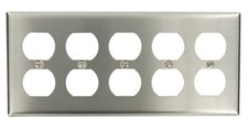 Standard Duplex 5-Gang Stainless Steel Brushed Nickel Finish Wall Plate