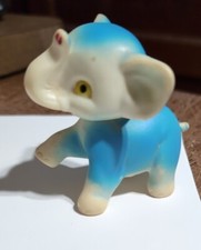 1E Vtg Blue Elephant Vinyl Rubber Squeaky Toy From Tusk To Tail 3 Inches 