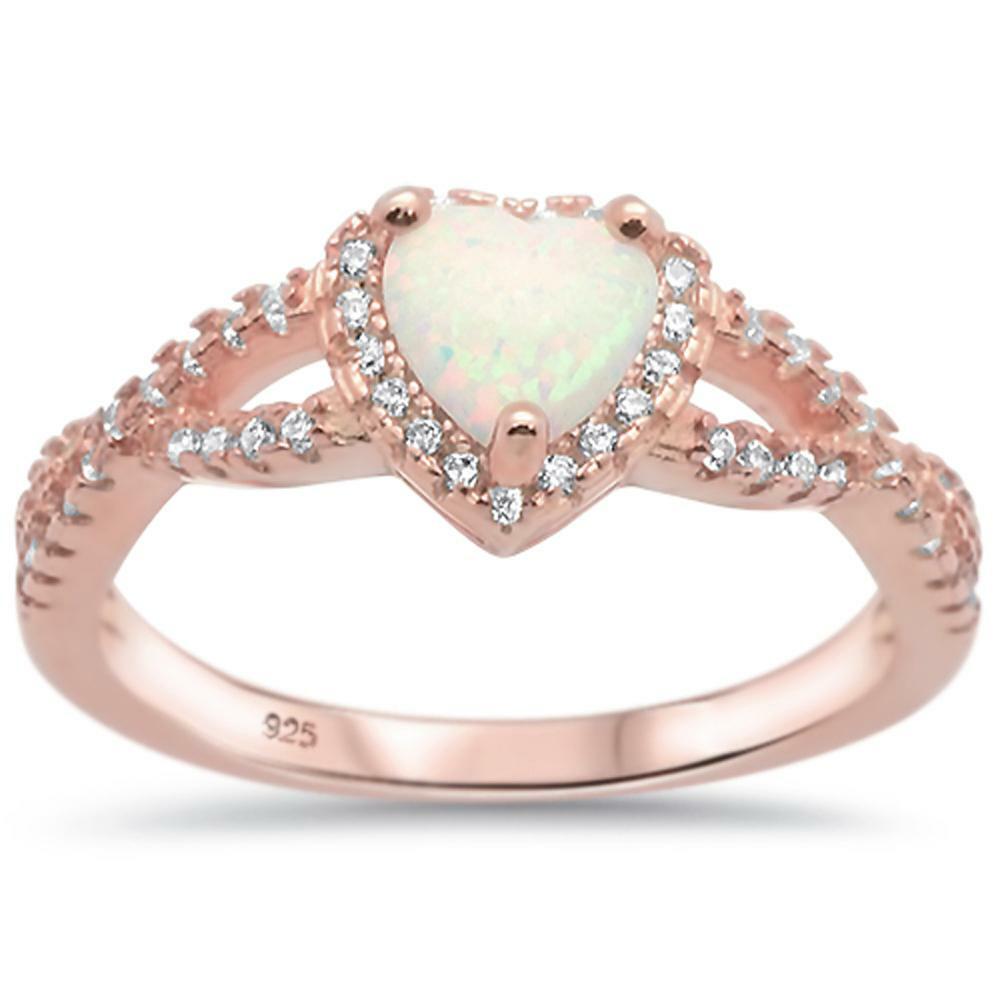 Halo Infinity Knot Rose Gold Plated White Opal Heart With Cz .925 Sterling Silve