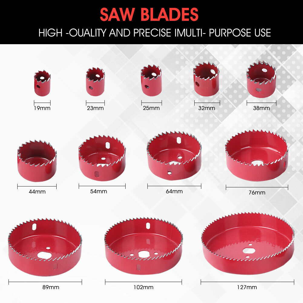 17Pcs Hole Saw Set 19127mm Carbon Holesaw Wood Boring Kit Drill Timber