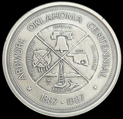 1987 SILVER 31.4 GRAMS .999 ARDMORE, OKLAHOMA CENTENNIAL MEDALLIC