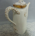 Haviland H&Co. Limoges Coffeepot Triangular Shape Gold White Rope Handles 1800's — photo 5