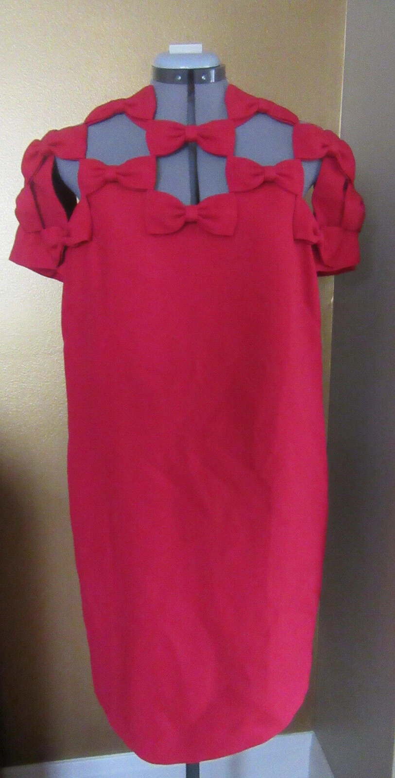 Abito rosso Valentino nuovo con etichette minidress crêpe couture dettaglio fiocco taglia 48 12 US