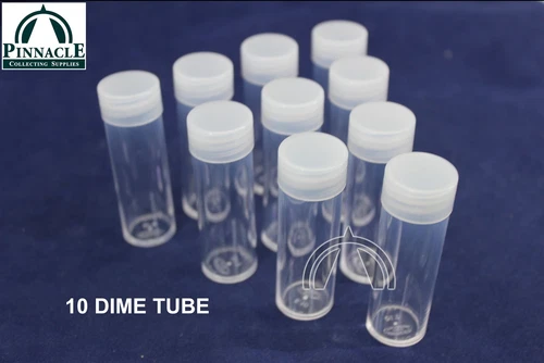 10 Clear Round Plastic Coin Tubes US Dimes 10 Cents 18mm Coins with Screw Lid
