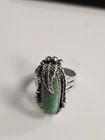 VTG CAROL FELLEY 925 STERLING SILVER TURQUOISE 1996 FEATHER RING SIZE 9.5
