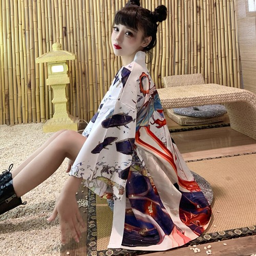 Kimono giapponese donna, ragazza Yukata cardigan cappotto giacca top protezione solare - Foto 8 di 11
