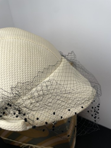 Vintage White Hat Woven Black Net Resnicks Binghamton New York Boxed - Picture 12 of 19