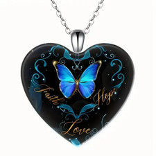 3pcs Butterfly Heart Earrings And Necklace Jewelry Set - New