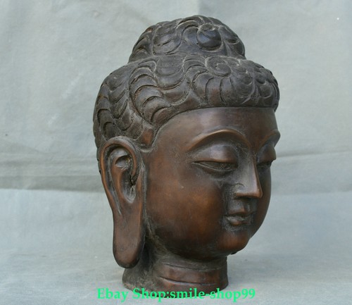 9.4"Old China Dynasty Bronze Sakyamuni Shakyamuni Amitabha Buddha Head Statue - Picture 4 of 16