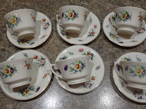 Vintage Syracuse China Selma Aberdeen Old Ivory Pattern 6 Teacups and Saucers - Picture 7 of 8