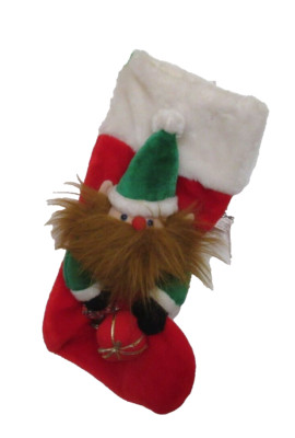 Vintage Fuzzy Beard Elf Christmas Stocking Red With Velveteen Bell/Present 18''