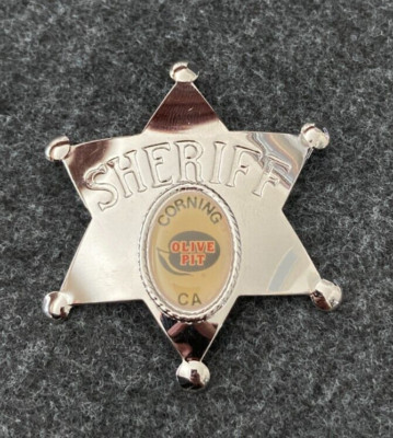 Vintage Corning California Olive Pit Sheriff Bade Lapel Pin