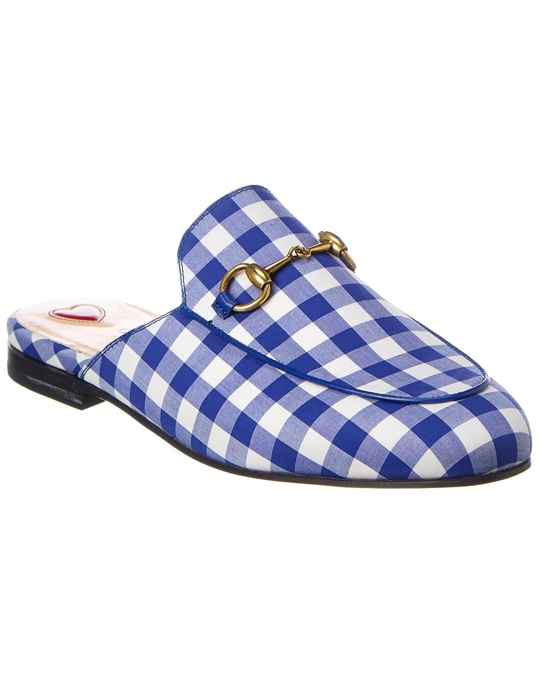 Mules mocoussins en cuir/tissu bleu blanc Gingham Gucci Princetown EU 40,5