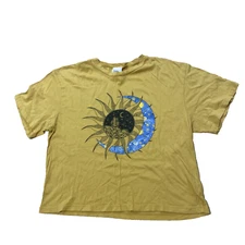 Dirtee Laundry Crop Top Shirt Women XL Y2k Fairy Sun Moon Desert Yellow 38"