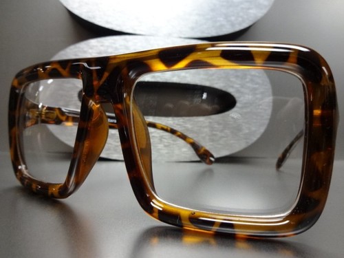 OVERSIZED VINTAGE RETRO Style NERD Clear Lens EYE GLASSES Large Tortoise Frame - Picture 3 of 10