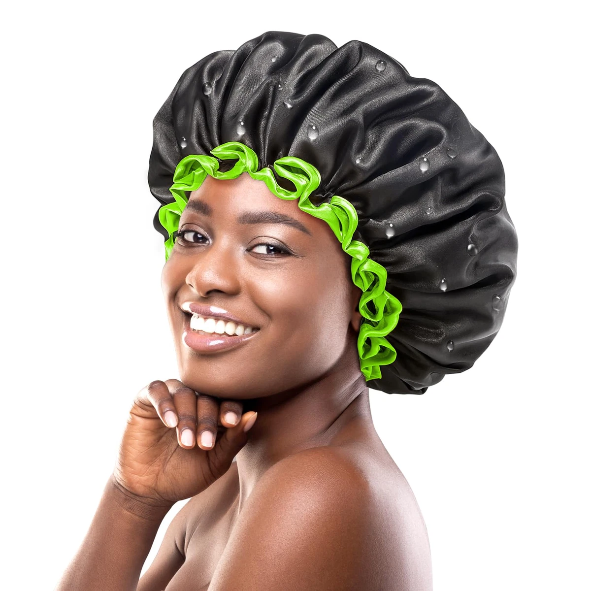 Extra große schwarze Duschhaube für Damen und Herren dicke lange Haare Zöpfe