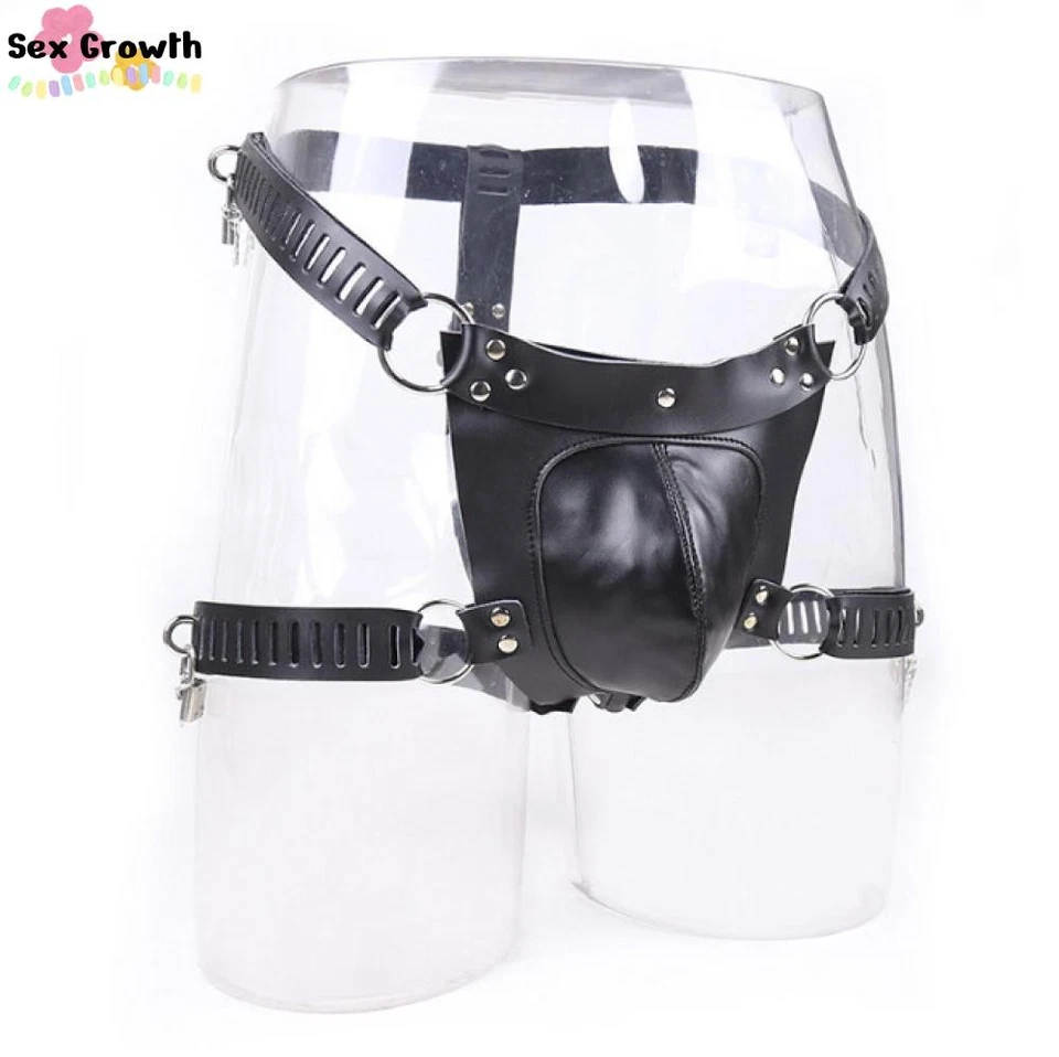 Cinturón de castidad de cuero con bloqueo ropa interior mazmorra bragas jaula para pene Foto 2 de 4