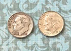 LOT of "XF" 1964"D" (Full Split Bands) & 1956"D” silver dimes, both w/ BOLD MM