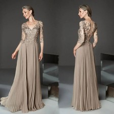 Elegant Chiffon Mother Of The Bride Dresses V-Neck Half Sleeves Evening Gowns