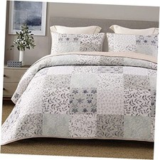 Reversible Boho Quilts Queen Size, Gray Queen 92"x96" Patchwork Lightgrey