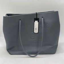 Marc Jacobs Logo Shopper East West Tote Bag Leather Shadow Gray NWT