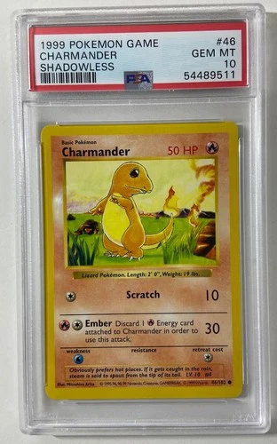 Pokemon Base Set 1999 Shadowless "CHARMANDER" PSA 10 Gem/Mint #46/102.