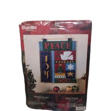 2002 BUCILLA Felt Christmas PEACE BANNER Joy 99 Complete Kit 14" x 18  Started