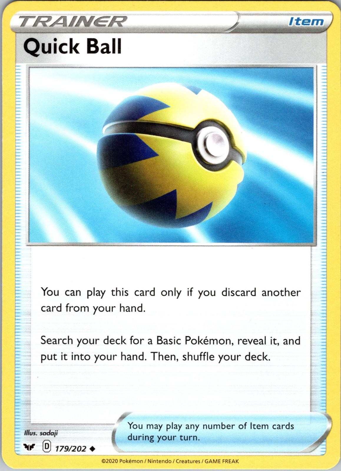 Quick Ball 179/202 Uncommon Sword & Shield Pokemon Near Mint