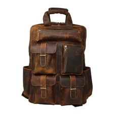 Leather Laptop Backpack Rucksack Multipocket Full Grain Leather Gaming Laptop